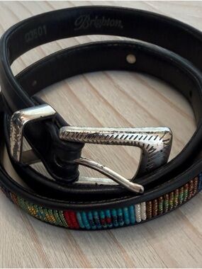 Brighton Black Leather Belt with Multicolor Bead Accent